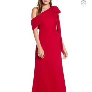 Tadashi Shoji Red Dress One Shoulder Crepe Column Gown
